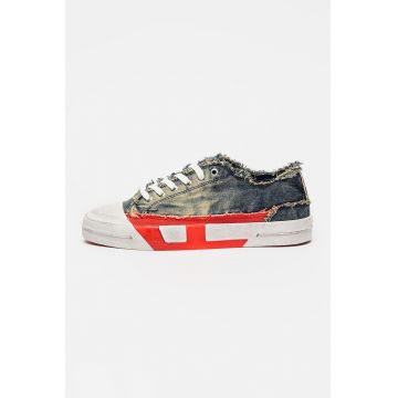 Pantofi sport canvas low-cut Verse din denim - Rosu/Albastru inchis melange