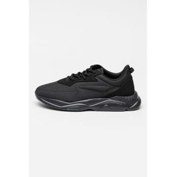 Pantofi sport cu sireturi si model logo - Negru