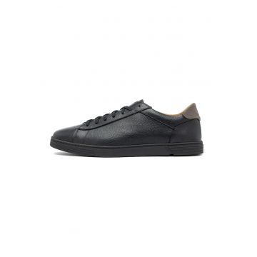 Pantofi sport de piele cu garnituri de piele intoarsa - Negru