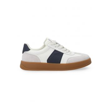 Pantofi sport din piele cu detalii din piele intoarsa - Alb/Gri