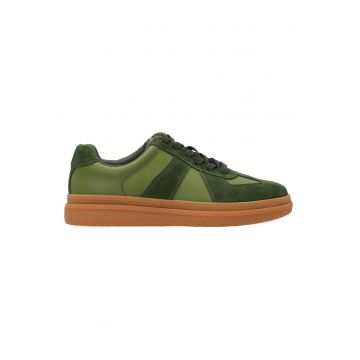 Pantofi sport din piele si piele intoarsa - Verde