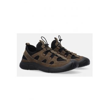 Pantofi sport slip on cu insertii din plasa - Maro