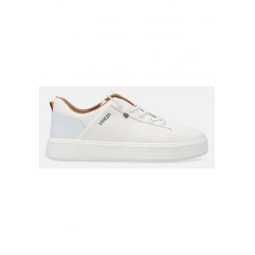Pantofi sport uni din material textil cu flatforma - Alb