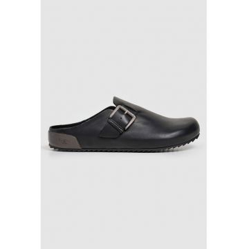 Saboti de piele cu catarame decorative - Negru