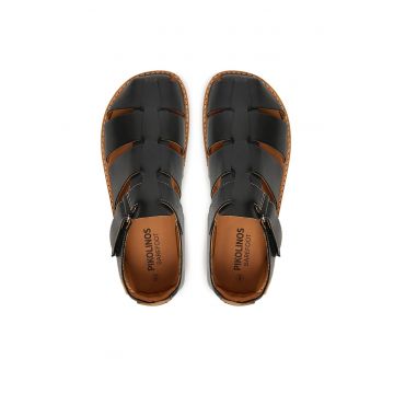 Sandale barbatesti -  piele naturala - negru - sistem inchidere Velcro