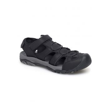 Sandale barbatesti -  sintetic - negru - talpa plata - inchidere velcro