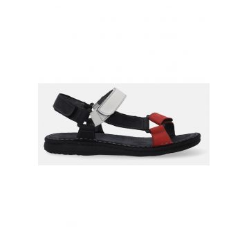 Sandale din piele nabuc - cu inchidere cu velcro