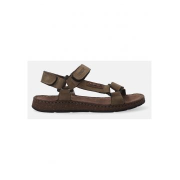 Sandale din piele nabuc cu velcro si varf patrat