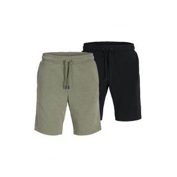 Set de pantaloni scurti din amestec de bumbac - 2 piese - Negru/Verde pal
