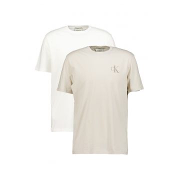 Set de tricou de bumbac cu imprimeu logo - 2 piese - Alb/Bej deschis