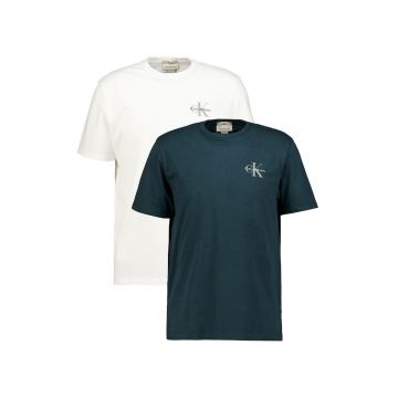 Set de tricou de bumbac cu imprimeu logo - 2 piese - Alb/Verde inchis