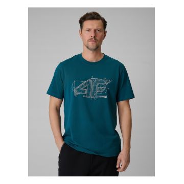 Tricou barbat cu imprimeu -  turcoaz - bumbac - croiala lejera