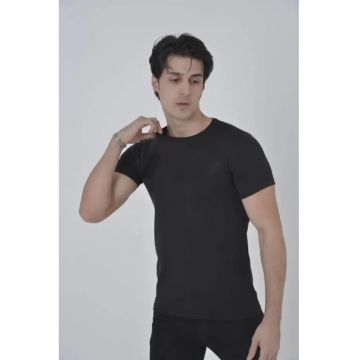 Tricou barbatesc  Slim Fit - elastic - negru - bumbac 85%
