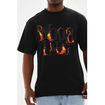 Tricou barbatesc  supradimensionat - negru - bumbac - imprimeu pe spate