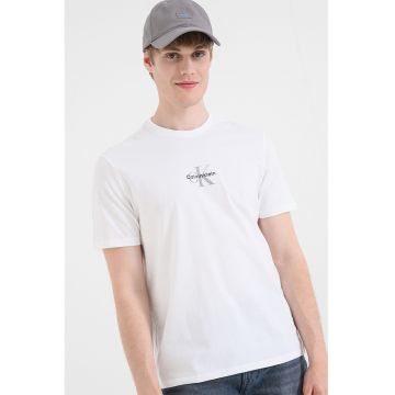 Tricou cu decolteu la baza gatului si logo - Alb optic