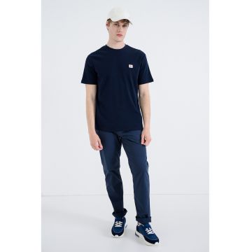 Tricou cu decolteu la baza gatului si logo - Albastru ultramarin