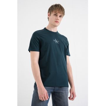 Tricou cu decolteu la baza gatului si logo - Verde englez