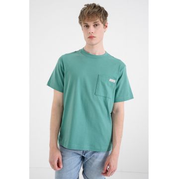 Tricou de bumbac cu buzunar pe piept - Verde sparanghel