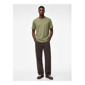 Tricou de bumbac cu decolteu la baza gatului - Verde sparanghel