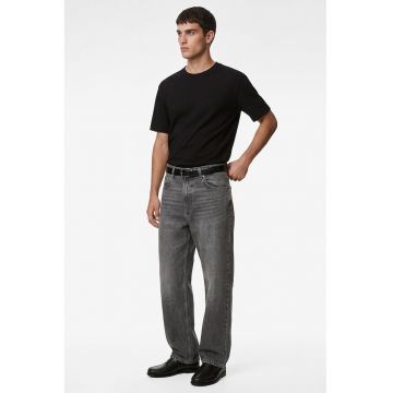 Tricou de bumbac cu decolteu rotund - Negru