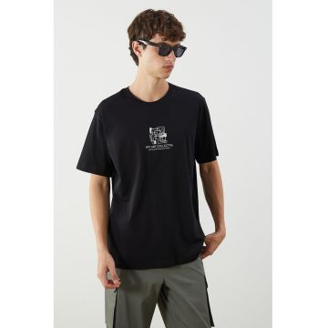 Tricou de bumbac cu imprimeu grafic - Negru