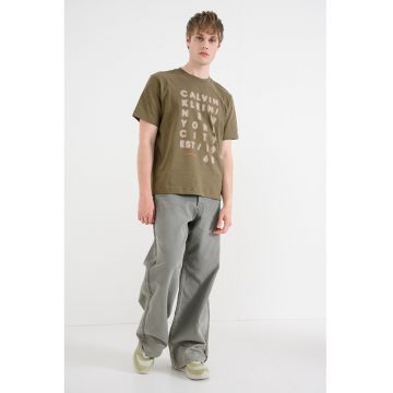 Tricou de bumbac cu imprimeu logo - Verde masliniu