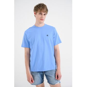Tricou din bumbac cu decolteu la baza gatului - Albastru azur