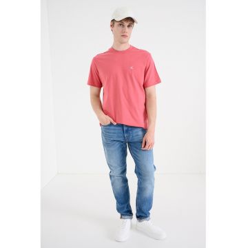 Tricou din bumbac cu decolteu la baza gatului - Roz stins