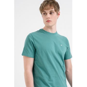 Tricou din bumbac cu decolteu la baza gatului - Verde irlandez