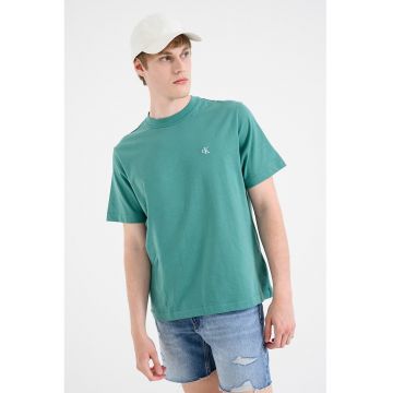Tricou din bumbac cu decolteu la baza gatului - Verde