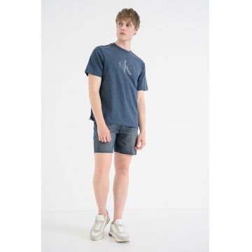 Tricou din bumbac cu imprimeu logo - Albastru prafuit