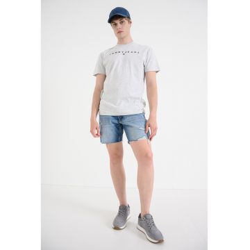 Tricou din bumbac cu logo brodat - Gri deschis