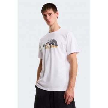 Tricou din bumbac Mountain Line - Alb/Gri inchis/Ocru
