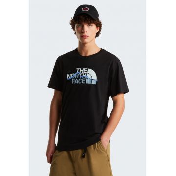 Tricou din bumbac Mountain Line - Alb/Negru/Albastru glaciar