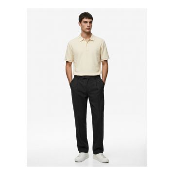 Tricou polo cu aspect texturat - Crem