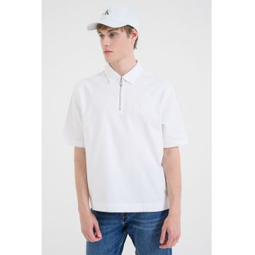 Tricou polo cu fermoar scurt - Alb