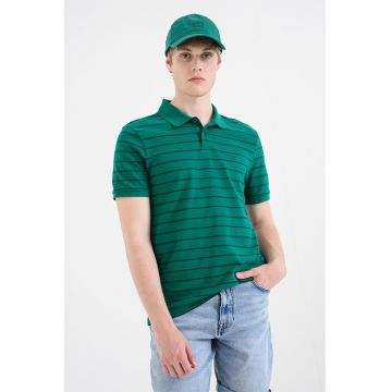 Tricou polo cu model cu dungi - Verde