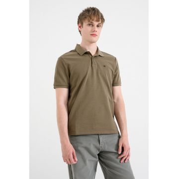 Tricou polo de bumbac pique cu logo brodat discret - Verde masliniu