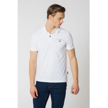 Tricou polo de bumbac pique Elbas - Alb