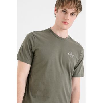 Tricou regular fit cu imprimeu logo - Verde masliniu