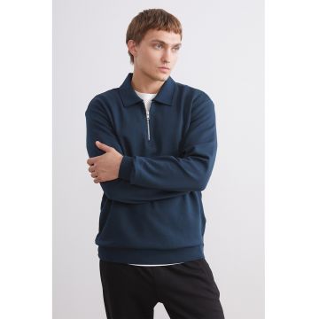 Bluza de trening cu fenta cu fermoar - Albastru petrol