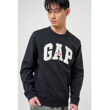 Bluza de trening cu imprimeu si decolteu la baza gatului - Negru