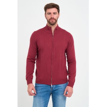 Bluza de trening cu model uni si fermoar - Rosu