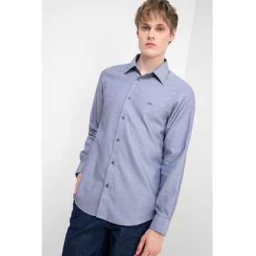 Camasa din amestec de bumbac cu model uni - Albastru inchis