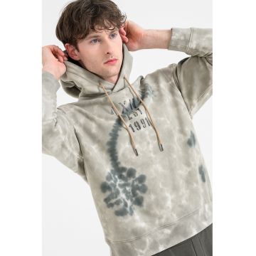 Hanorac cu model tie-dye si logo - Maro taupe/Alb murdar