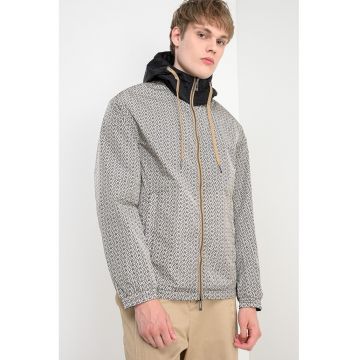 Jacheta reversibila cu gluga - Alb fildes/Negru/Kaki