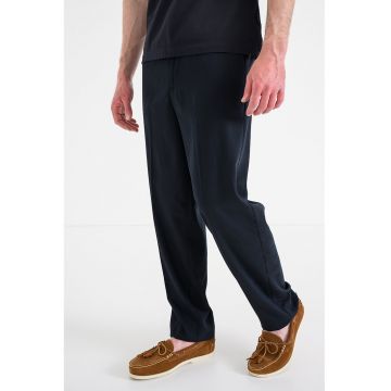 Pantaloni cu croiala dreapta si model uni - Albastru ultramarin