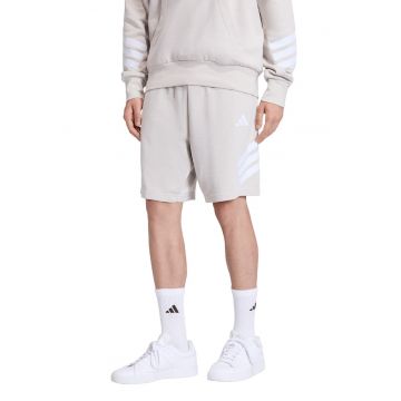Pantaloni scurti cu imprimeu monograma si snur - Gri deschis