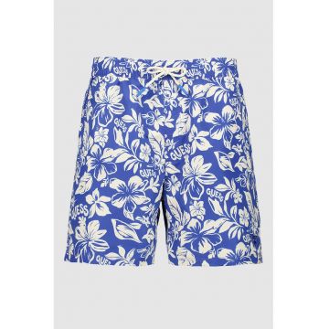 Pantaloni scurti de baie cu model floral - Albastru inchis/Alb murdar