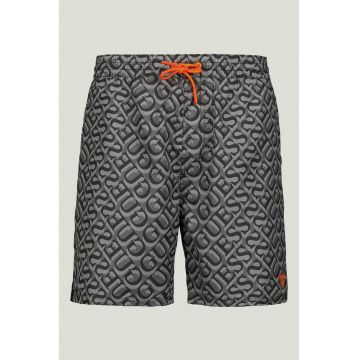 Pantaloni scurti de baie cu model logo si snur in talie - Negru/Gri